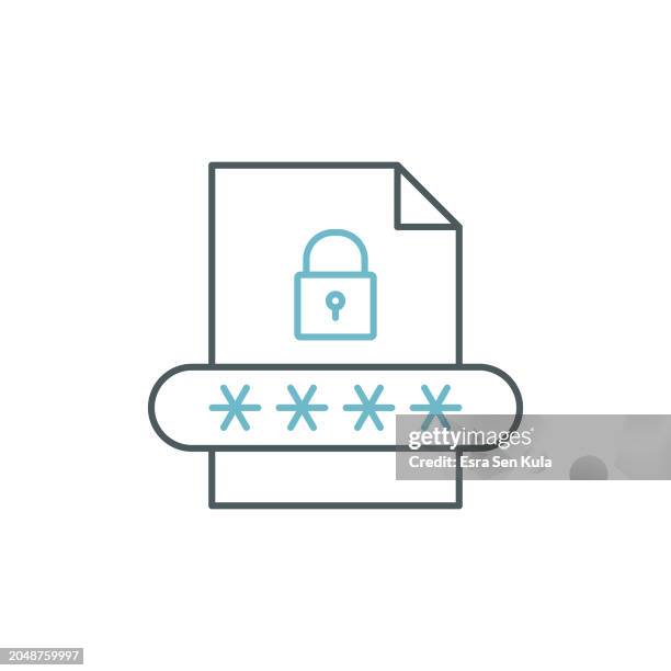 password protected file duocolor file line icon design with editable stroke. suitable for infographics, web pages, mobile apps, ui, ux, and gui design. - computer lock white background stock illustrations