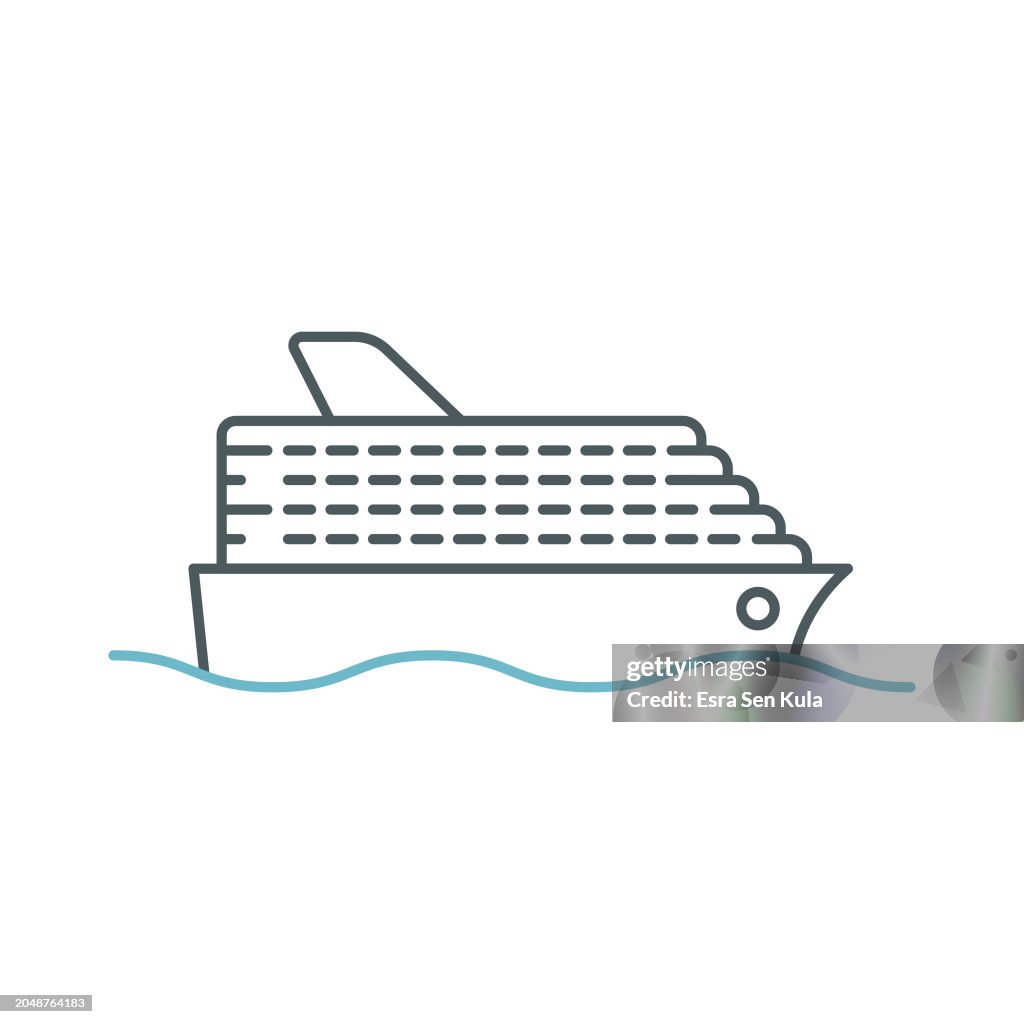 Cruise Ship Duocolor Line Icon Design with Editable Stroke. Suitable for Infographics, Web Pages, Mobile Apps, UI, UX, and GUI design.