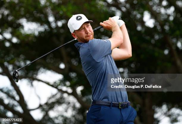 Daniel Berger of the United States plays his shot from the 14th tee during the first round of The Cognizant Classic in The Palm Beaches at PGA...