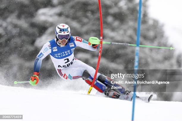 Henrik Kristoffersen of Team Norway in action during the Audi FIS Alpine Ski World Cup Men's Slalom on March 3, 2024 in Aspen, USA.