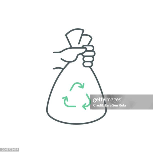 recycle bag duocolor line icon design with editable stroke. suitable for infographics, web pages, mobile apps, ui, ux, and gui design. - reduce plastic stock illustrations