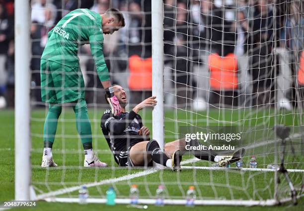 Cenk Tosun of Besiktas get injured after a position during the Turkish Super Lig 28th week match between Besiktas and Galatasaray at Tupras Stadium...