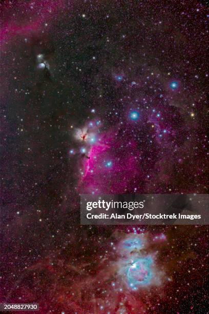 the main nebulosity in orion around orion's belt and the sword of orion - orion belt stock pictures, royalty-free photos & images