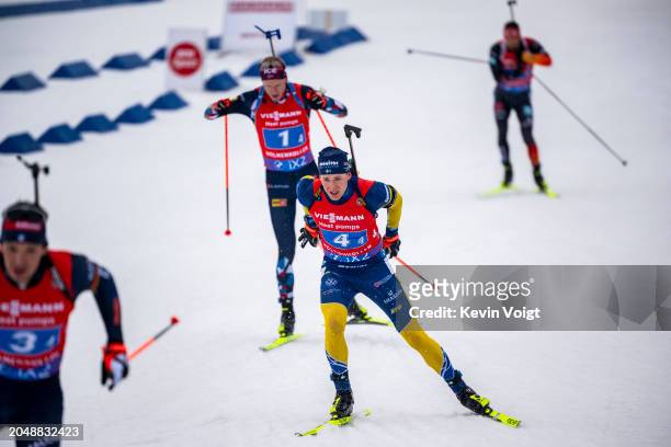 Martin Ponsiluoma of Sweden in action during the Mixed Relay at the BMW IBU World Cup Biathlon Oslo - Holmenkollen on March 3, 2024 in Oslo, Norway.