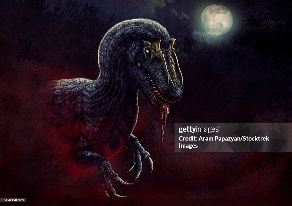 Yutyrannus huali bust with chunk of meat in its jaws