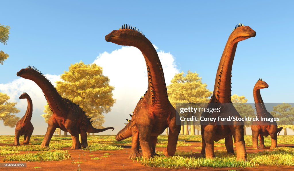 A herd of Alamosaurus dinosaurs