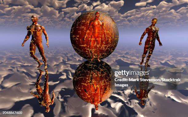 free thinking biomechanical androids - dyson sphere stock illustrations