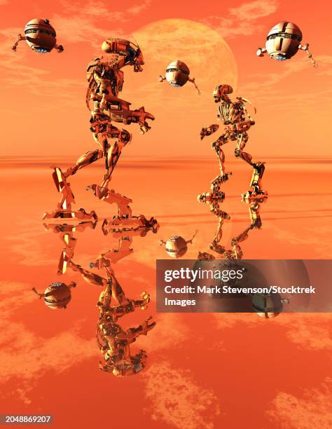 independent working robots - space probe stock illustrations