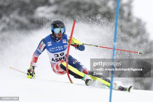 Istok Rodes of Team Croatia in action during the Audi FIS Alpine Ski World Cup Men's Slalom on March 3, 2024 in Aspen, USA.