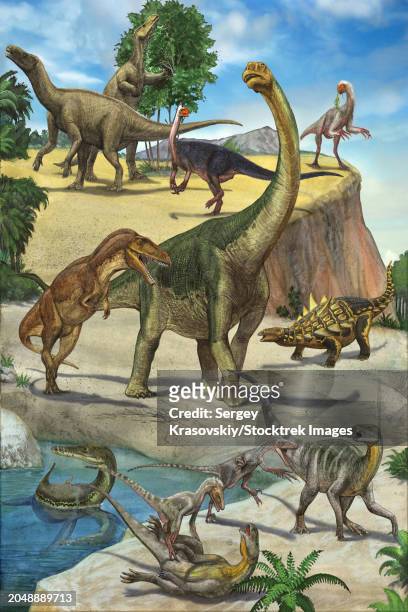 dinosaurs in a prehistoric environment. - ankylosaurus stock illustrations