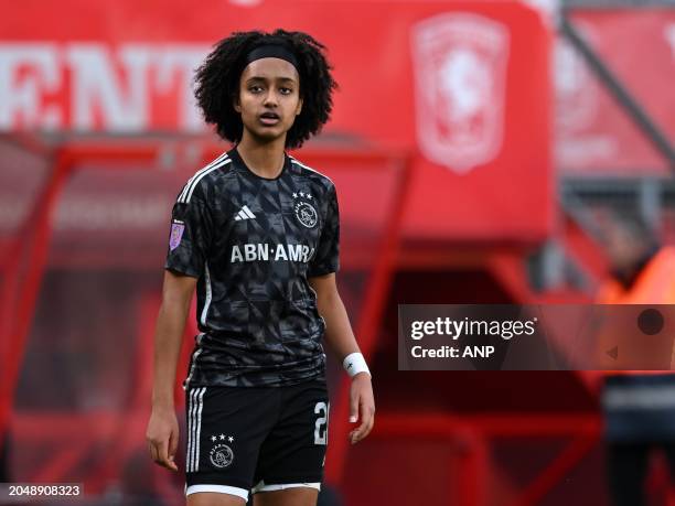 Lily Yohannes of Ajax during the Dutch Azerion women's Eredivisie match between FC Twente and Ajax at Stadion De Grolsch Veste on March 3, 2024 in...