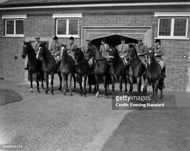 Horse riders including from left, Harry Llewellyn , Wilfred White , Pat Smythe , Peter Robeson , Dawn Wofford and Susan Whitehead, first right,...
