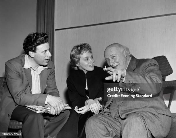 Actors from left, Robert Rietti , Mai Zetterling and Victor Rietti , March 28th 1956.