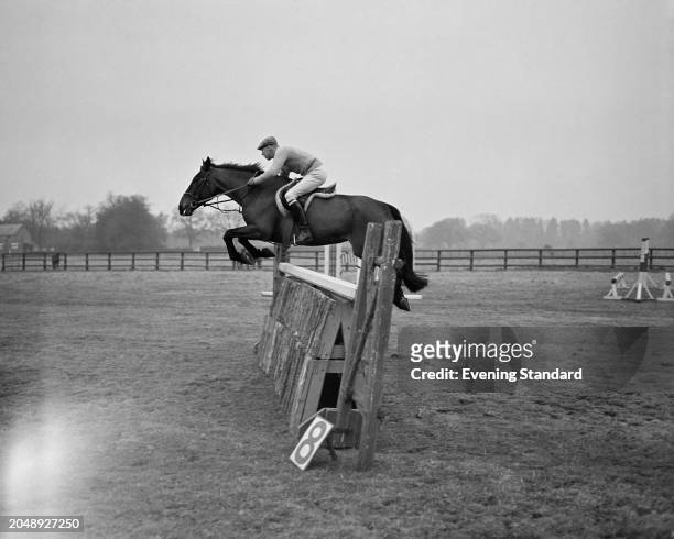 Equestrian Peter Robeson jumps a fence riding horse 'Craven A' during the Olympics Equestrian Trials at Windsor Forest Stud, Ascot, Berkshire, March...
