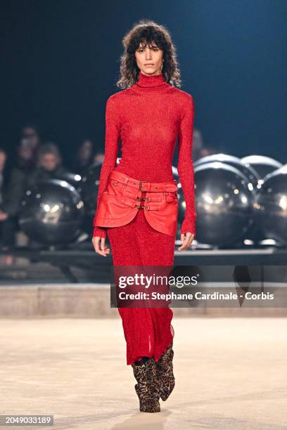 Mica Arganaraz walks the runway during the Isabel Marant Womenswear Fall/Winter 2024-2025 show as part of Paris Fashion Week on February 29, 2024 in...