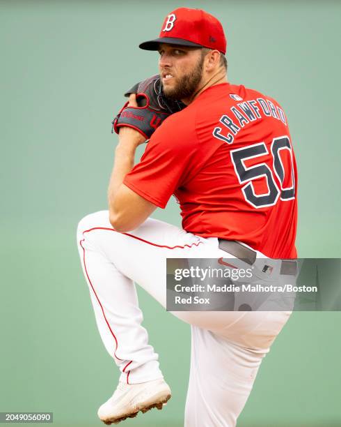 Kutter Crawford of the Boston Red Sox pitches during a Grapefruit League Spring Training game against the Toronto Blue Jays at JetBlue Park at Fenway...