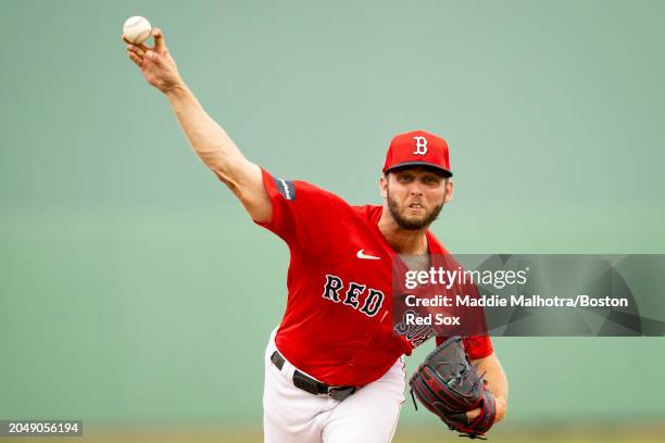 Kutter Crawford of the Boston Red Sox pitches during a Grapefruit League Spring Training game against the Toronto Blue Jays at JetBlue Park at Fenway...