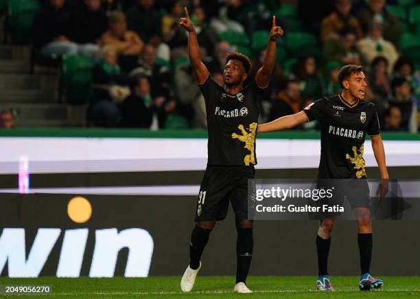 Ze Luis of SC Farense celebrates after scoring a goal during the Liga Portugal Betclic match between Sporting CP and SC Farense at Estadio Jose...