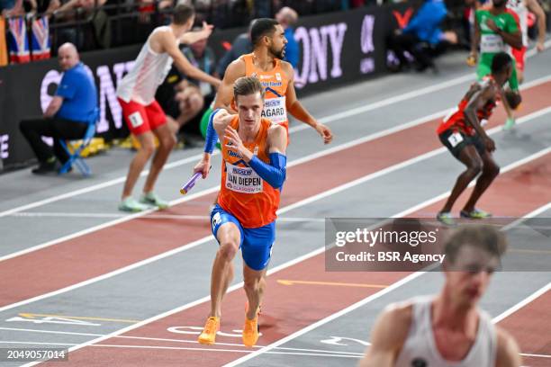 Tony van Diepen of the Netherlands and Terrence Agard of the Netherlands competing in the Men's 4x400m Relay during Day 3 of the World Athletics...