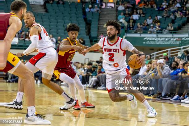 March 3: Jalen Harris of the Windy City Bulls drives to the basket during the game against the Cleveland Charge on March 3, 2024 in Cleveland, Ohio...