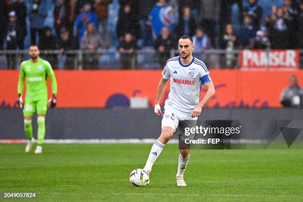 Lucas PERRIN of Strasbourg during the Ligue 1 Uber Eats match between Montpellier and Strasbourg at Stade de la Mosson on March 3, 2024 in...