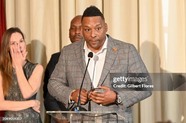 Deon Taylor accepts the Horizon Award onstage at the AAFCA Special Achievement Awards Luncheon held at the Los Angeles Athletic Club on March 3, 2024...