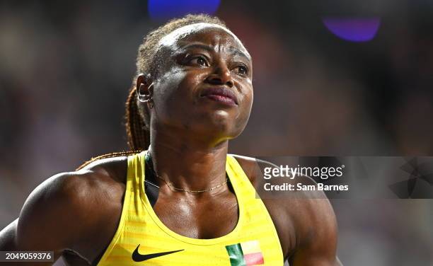 Scotland , United Kingdom - 3 March 2024; Noélie Yarigo of Benin celebrates after winning bronze in the Women's 800m Final on day three of the World...