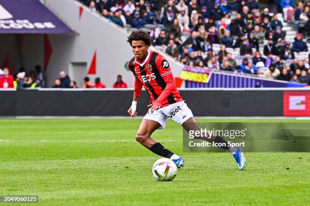 Hicham BOUDAOUI of Nice during the Ligue 1 Uber Eats match between Toulouse and Nice at Stadium Municipal on March 3, 2024 in Toulouse, France. -...