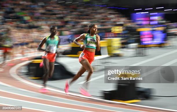 Scotland , United Kingdom - 3 March 2024; Freweyni Hailu of Ethiopia on her way to winning the Women's 1500m Final on day three of the World Indoor...