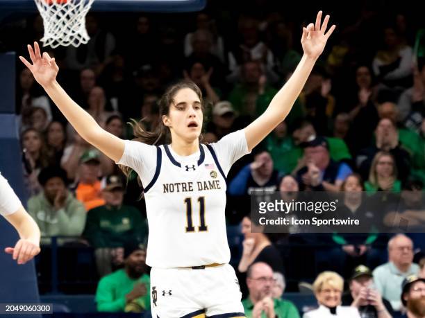 Notre Dame Fighting Irish guard Sonia Citron reacts after a play during a college basketball game between the Louisville Cardinals and the Notre Dame...