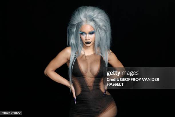 Rapper Saweetie poses ahead of the presentation of creations by Mugler for the Women Ready-to-wear Fall-Winter 2024/2025 collection as part of the...