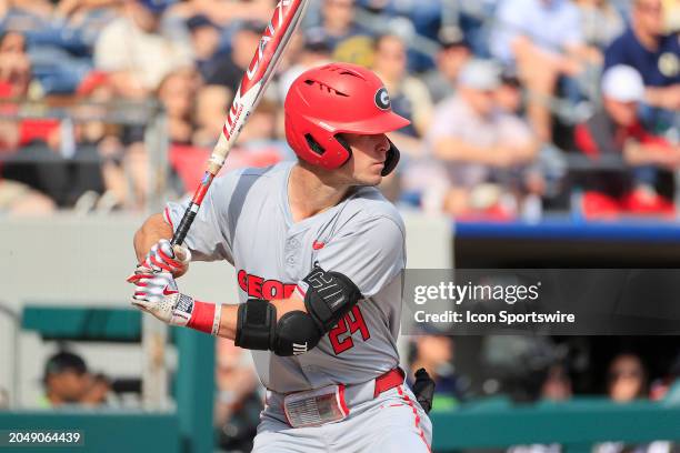 Georgia first baseman Charlie Condon bats during the men's college baseball game between the Georgia Bulldogs and the Georgia Tech Yellow Jackets on...
