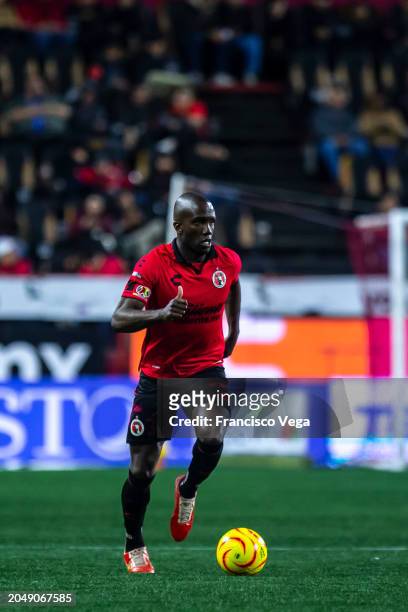 Kevin Balanta of Tijuana controls the ball during the 10th round match between Tijuana and León as part of the Torneo Clausura 2024 Liga MX at...