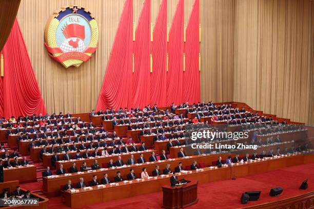 General view of the opening ceremony of the Chinese People's Political Consultative Conference at The Great Hall of People on March 4, 2024 in...