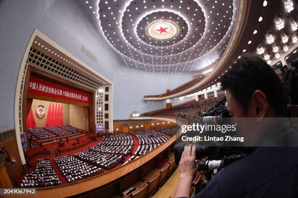 General view of the opening ceremony of the Chinese People's Political Consultative Conference at The Great Hall of People on March 4, 2024 in...