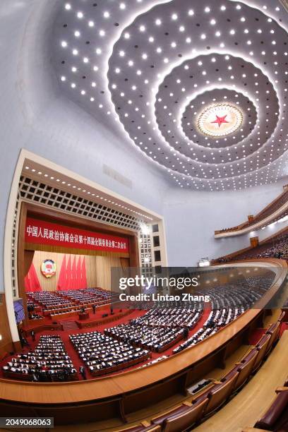 General view of the opening ceremony of the Chinese People's Political Consultative Conference at The Great Hall of People on March 4, 2024 in...