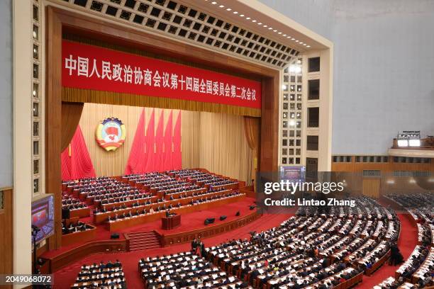 General view of the opening ceremony of the Chinese People's Political Consultative Conference at The Great Hall of People on March 4, 2024 in...