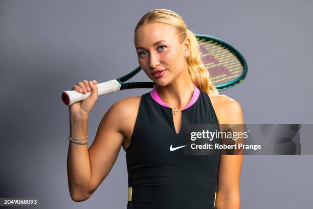 Anastasia Potapova during a WTA video shoot on Day 1 of the BNP Paribas Open at Indian Wells Tennis Garden on March 03, 2024 in Indian Wells,...