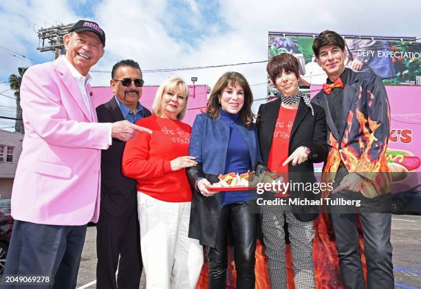 Pink's co-owner Richard Pink, Richard Montanez, Judy Montanez, actress Kate Linder, songwriter Diane Warren and BJ Korros attend a ceremony naming a...