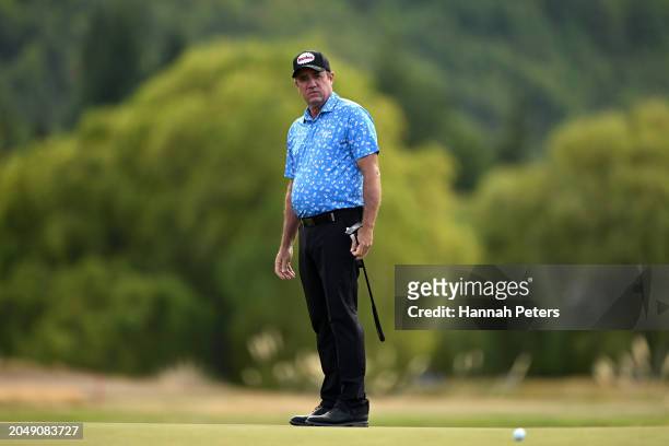 Scott Hend of Australia watches a putt during day two of the 2024 New Zealand Golf Open at Millbrook Resort on March 01, 2024 in Queenstown, New...