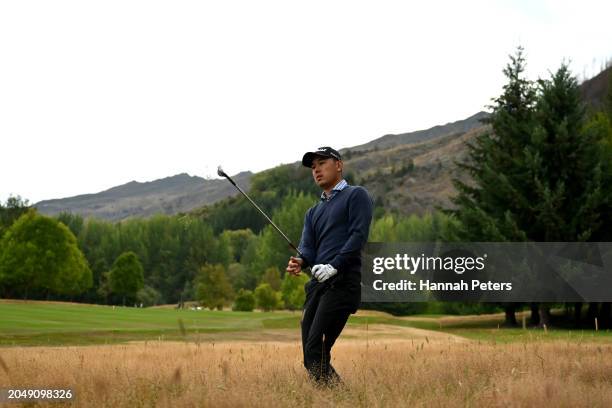 Kevin Yuan of Australia plays a shot during day two of the 2024 New Zealand Golf Open at Millbrook Resort on March 01, 2024 in Queenstown, New...