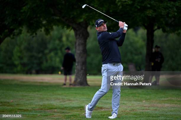 Mike Hendry of New Zealand plays a shot during day two of the 2024 New Zealand Golf Open at Millbrook Resort on March 01, 2024 in Queenstown, New...