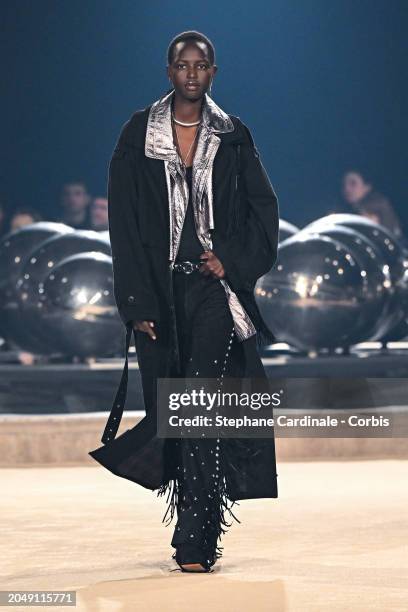 Model walks the runway during the Isabel Marant Womenswear Fall/Winter 2024-2025 show as part of Paris Fashion Week on February 29, 2024 in Paris,...