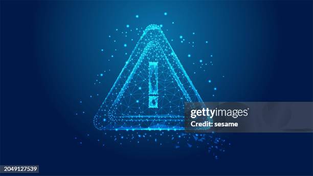 warning, warning signs, danger and crisis identifying information, prohibited or illegal, low polygon wire frame warning signs - warning triangle stock illustrations