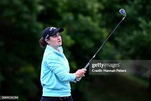 Ash Barty of Australia plays a shot during day two of the 2024 New Zealand Golf Open at Millbrook Resort on March 01, 2024 in Queenstown, New Zealand.