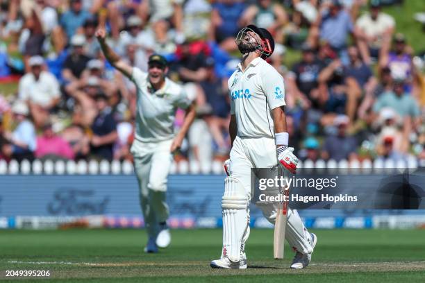 Daryl Mitchell of New Zealand leaves the field after being dismissed during day two of the First Test in the series between New Zealand and Australia...