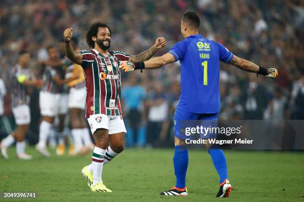 Marcelo of Fluminense celebrates with teammate Fabio after winning the Recopa Sudamericana 2024 second leg match between Fluminense and Liga de Quito...