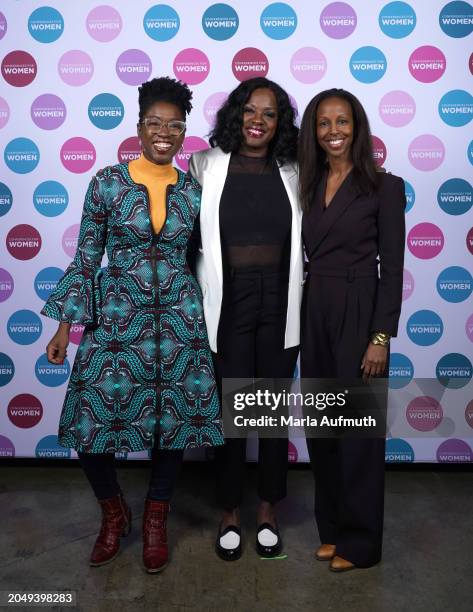 Dr. Joy Buolamwini, Artificial Intelligence Expert, Viola Davis, actress, film producer and guest pose for a photo backstage during 2024 California...