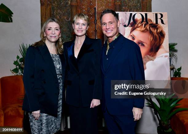 Denise De Luca, Robin Wright, and Jason Binn attend the DuJour Magazine Cover Party with Robin Wright hosted by DuJour's Jason Binn & Gospel's James...