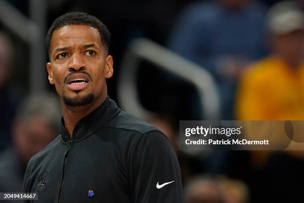 Head coach Kim English of the Providence Friars looks on during the first half against the Marquette Golden Eagles at Fiserv Forum on February 28,...